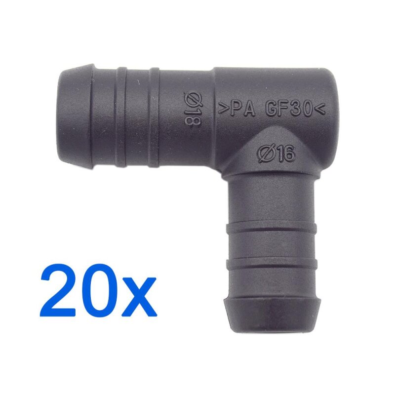 20 x YOU.S Original Schlauchverbinder Zwischenstück RGV Ø 16x18 mm 90° Winkel - L-Form Reduzierer