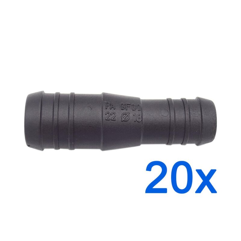 20 x YOU.S Original Schlauchverbinder Zwischenstück RGV Ø 22mm 18mm - Gerade Form - Reduzierer