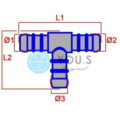 4 x YOU.S Original Schlauchverbinder Zwischenstück RGV Ø 18x18x8 mm - T-Stück Reduzierer