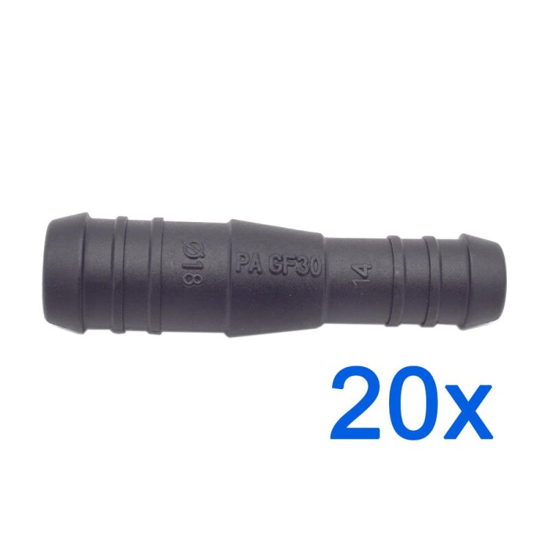 20 x YOU.S Original Schlauchstutzen Verbindungsstück RGV Ø 18mm 14mm - Gerade Form - Reduzierer