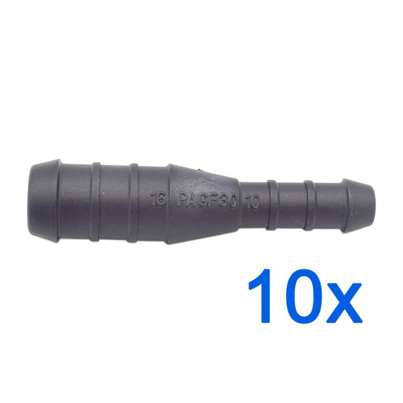 10 x YOU.S Original Schlauchstutzen Verbindungsstück RGV Ø 16mm 10mm - Gerade Form - Reduzierer