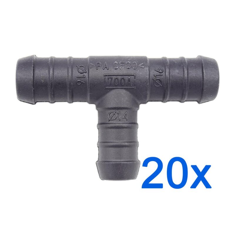 20 x YOU.S Original Schlauchverbinder Zwischenstück RGV Ø 16x16x14 mm - T-Stück Reduzierer