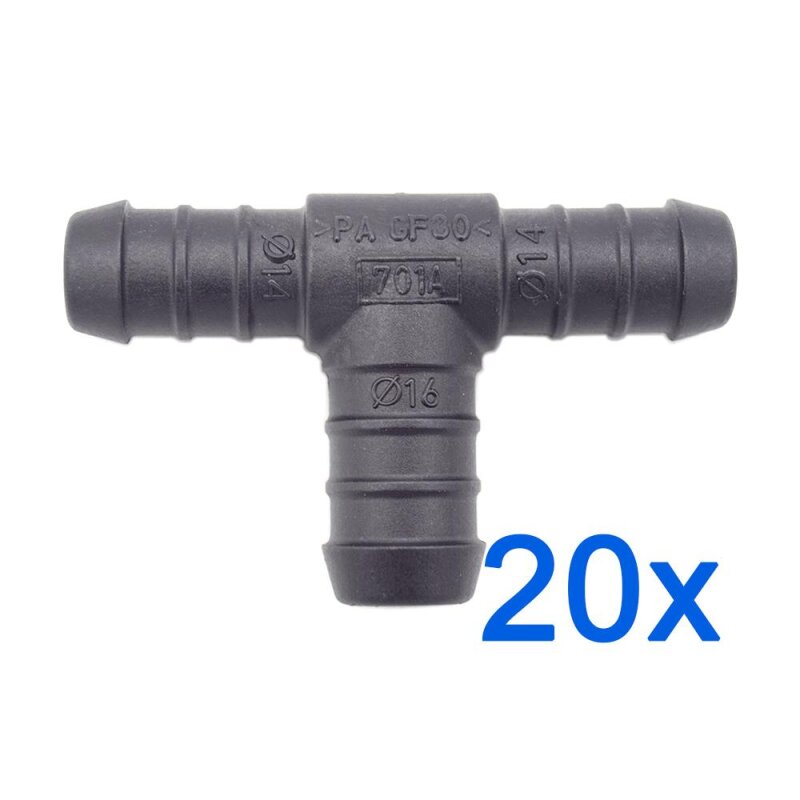 20 x YOU.S Original Schlauchverbinder Zwischenstück RGV Ø 14x16x14 mm - T-Stück Reduzierer