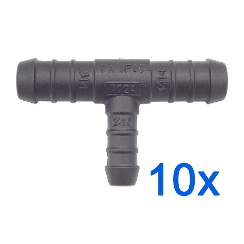 10 x YOU.S Original Schlauchverbinder Zwischenstück RGV Ø 14x10x14 mm - T-Stück Reduzierer