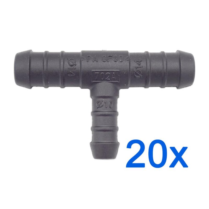 20 x YOU.S Original Schlauchverbinder Zwischenstück RGV Ø 14x10x14 mm - T-Stück Reduzierer