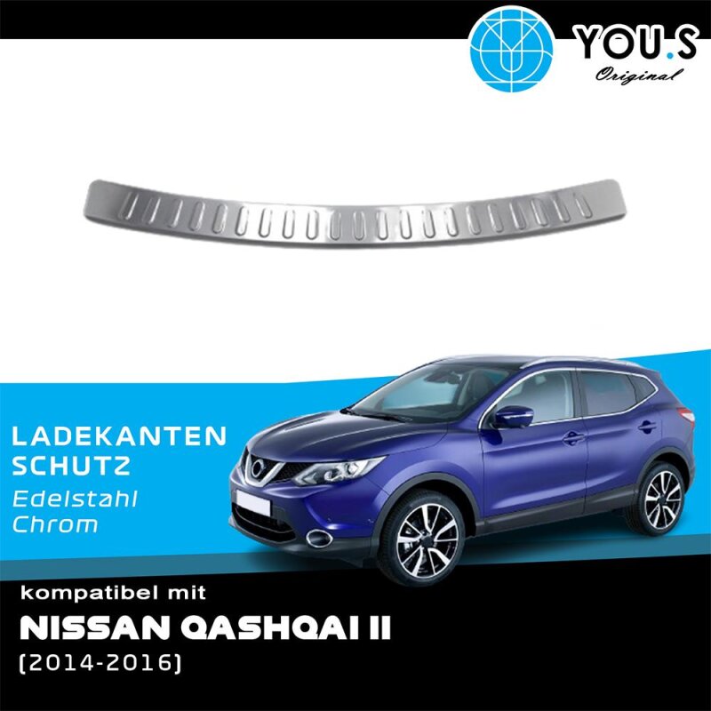 YOU.S Original Ladekantenschutz Abdeckung Chrom / Edelstahl kompatibel mit Nissan kompatibel mit Qashqai 2 SUV ab Bj. 2014-2017