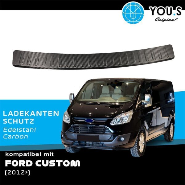 YOU.S Original Ladekantenschutz Abdeckung Carbon / Edelstahl kompatibel mit Ford Tourneo Custom ab Bj. 2012