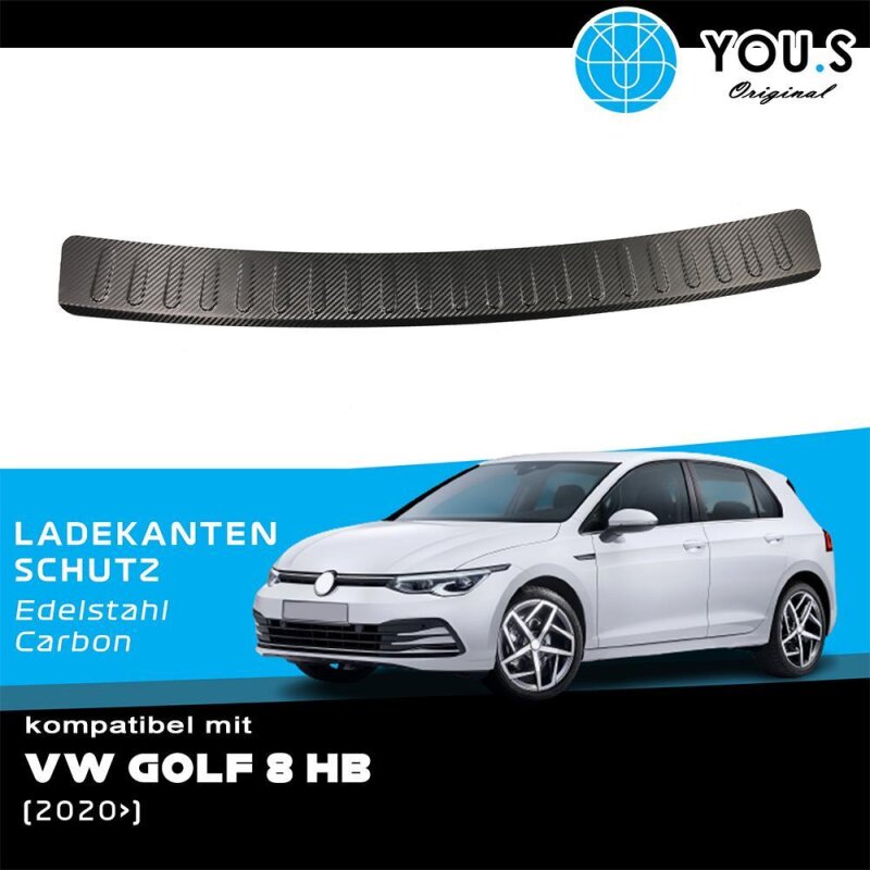 YOU.S Original Ladekantenschutz Abdeckung Carbon / Edelstahl kompatibel mit VW Golf 8 ab Bj. 2020