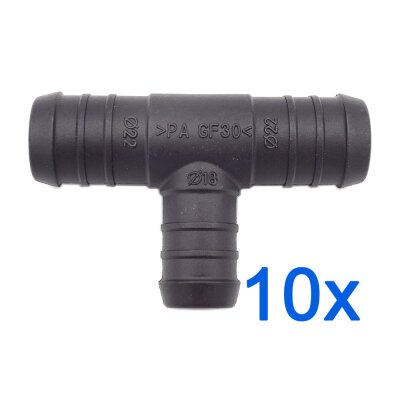 10 x YOU.S Original Schlauchverbinder Zwischenstück RGV Ø 22x18x22 mm - T-Stück Reduzierer