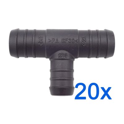 20 x YOU.S Original Schlauchverbinder Zwischenstück RGV Ø 22x18x22 mm - T-Stück Reduzierer