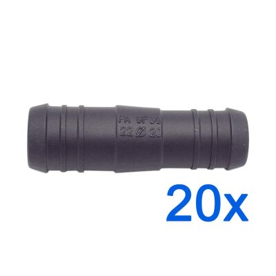 20 x YOU.S Original Schlauchverbinder Zwischenstück RGV Ø 22mm 20mm - Gerade Form - Reduzierer