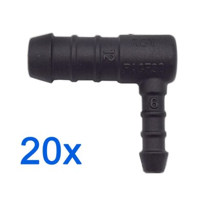 20 x YOU.S Original Schlauchverbinder Zwischenstück RGV Ø 12x6 mm 90° Winkel - L Form
