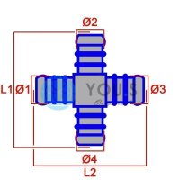 1 x YOU.S Original Schlauchverbinder Zwischenstück RGV Ø 12x12x12x12 mm - X Form