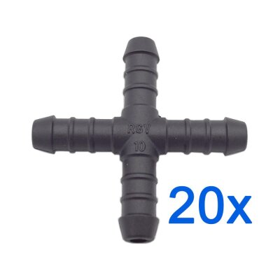 20 x YOU.S Original Schlauchverbinder Zwischenstück RGV Ø 10x10x10x10 mm - X Form