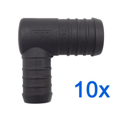 10 x YOU.S Original Schlauchverbinder Zwischenstück RGV Ø 32x25 mm 90° Winkel - L Form