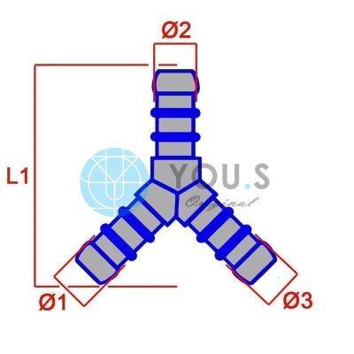 2 x YOU.S Original Schlauchverbinder Zwischenstück RGV Ø 16x16x16 mm - Y Form