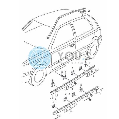 10 x YOU.S Original Zierleisten Befestigung Clips kompatibel mit VW Golf / kompatibel mit Vento 1H0853585B