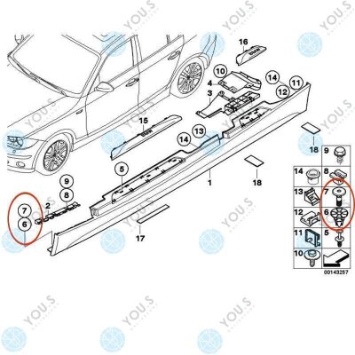 40 x YOU.S Original Seitenschweller Nietstift + Distanzclip Clips für BMW