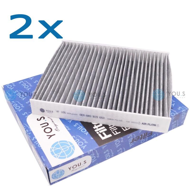 2x YOU.S Innenraum Aktivkohlefilter kompatibel mit AUDI SEAT SKODA VW 1.0 1.2 1.4 1.6 1.8 2.0