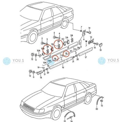 30 x YOU.S Original Befestigung Clips Zierleisten für AUDI - 4A0853825A