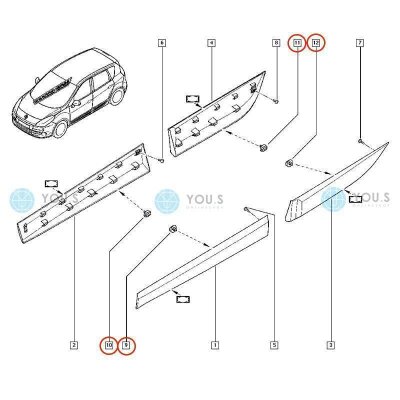 100 x YOU.S Original Befestigung Clips Schwellerleiste kompatibel mit RENAULT VOLVO - 7701047661