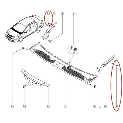 100 x YOU.S Original Befestigung Clips Windlauf kompatibel mit RENAULT - 7701070813
