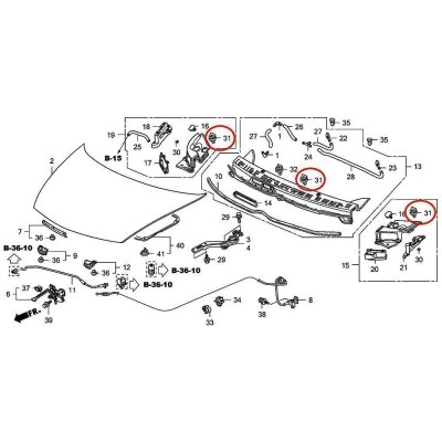 40 x YOU.S Original Motorhaube Motorhaubengitter Befestigung Clips kompatibel mit Acura kompatibel mit Honda