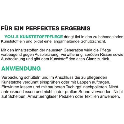 YOU.S Premium Care Kunststoffpflege Reiniger Innen Auï¿½en und Motorraum - 500 ml