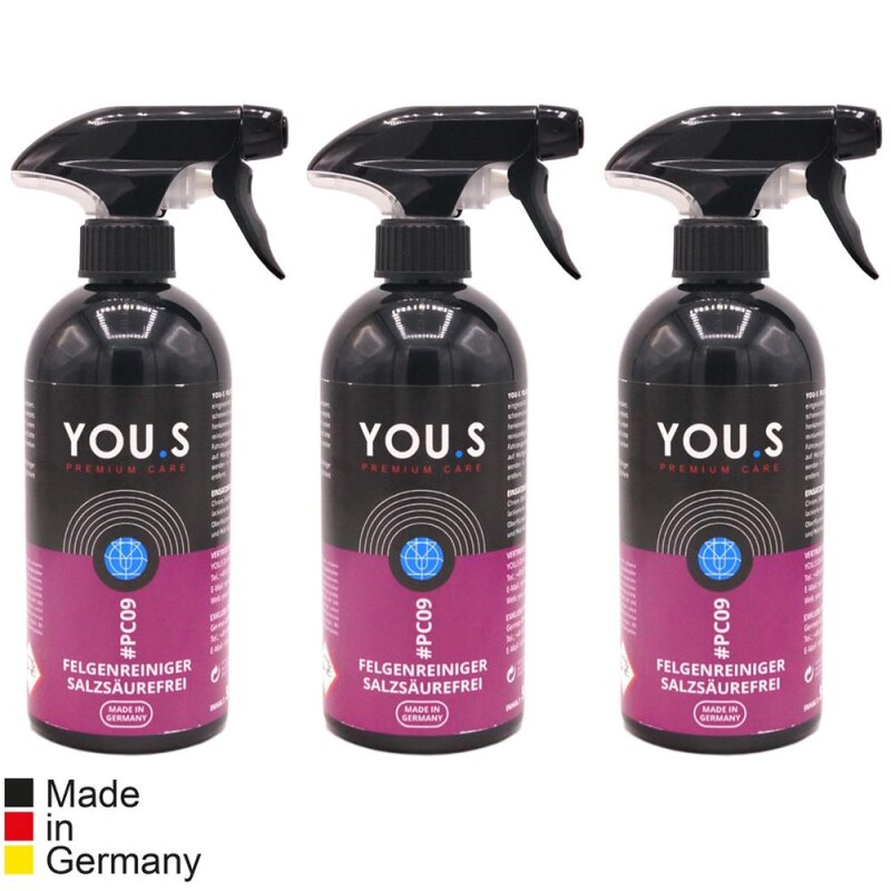 YOU.S Premium Care Felgenreiniger Salzsï¿½urefrei Chrom Edelstahl Alu - 3x 500 ml