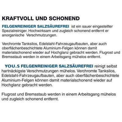 YOU.S Premium Care Felgenreiniger Salzsï¿½urefrei Chrom Edelstahl Alu - 3x 500 ml