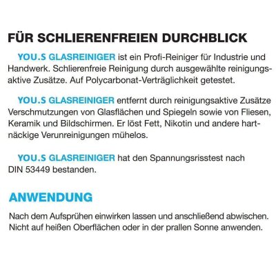 YOU.S Premium Care Glasreiniger Flï¿½chenreiniger Lï¿½st Fett & Nikotin - 3x 500 ml