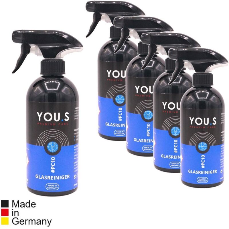 YOU.S Premium Care Glasreiniger Flï¿½chenreiniger Lï¿½st Fett & Nikotin - 5x 500 ml