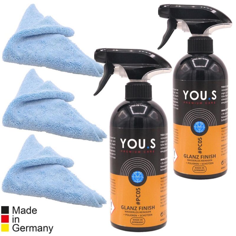 YOU.S Premium Care Wasserlos Reinigen Polieren Schï¿½tzen 2x 500 ml + 3x Microfasertuch
