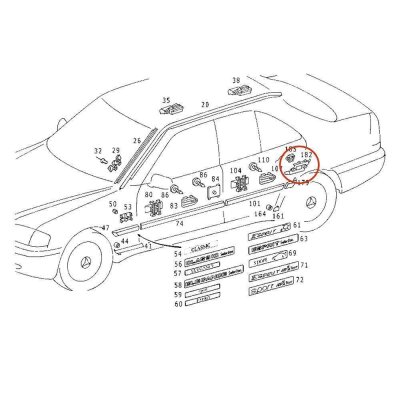 Kotflügel Zierleisten Befestigungsclip LINKS HINTEN kompatibel mit Mercedes C-Klasse (W202) 5 x YOU.S Original