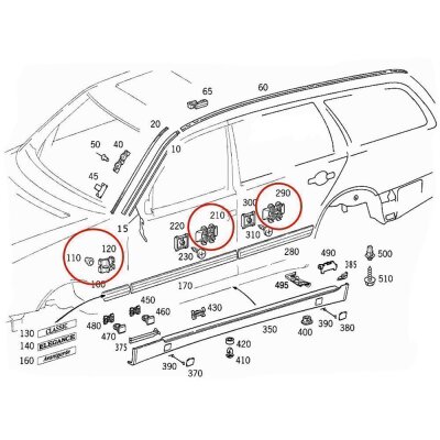 YOU.S Original Seitenleisten Befestigung Clips Set (20-teilig) kompatibel mit Mercedes C-Klasse (W202) (S202) E-Klasse (W210) (S210)
