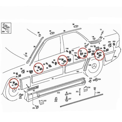 20er Set YOU.S Original Seitenleiste Zierleiste Befestigung Clips kompatibel mit Mercedes-Benz W124 S124