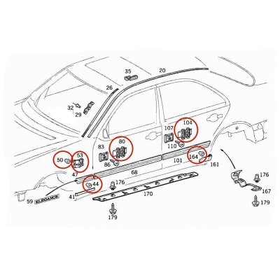 Seitenleisten Befestigung Clips 30er Set kompatibel mit Mercedes C-Klasse (W202) E-Klasse (W210) YOU.S Original