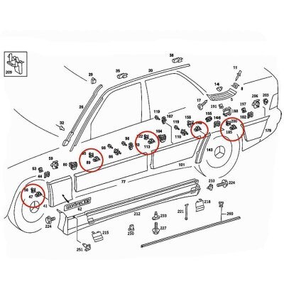 10er Set YOU.S Original Zierleiste Seitenleiste Befestigung Clips kompatibel mit Mercedes-Benz W201 W124