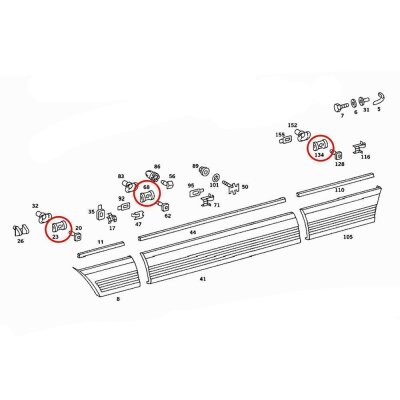 100 x YOU.S Original Zierleisten Seitenleisten Befestigung Clips kompatibel mit Mercedes-Benz (W126) kompatibel mit Smart City-Coupe (450)