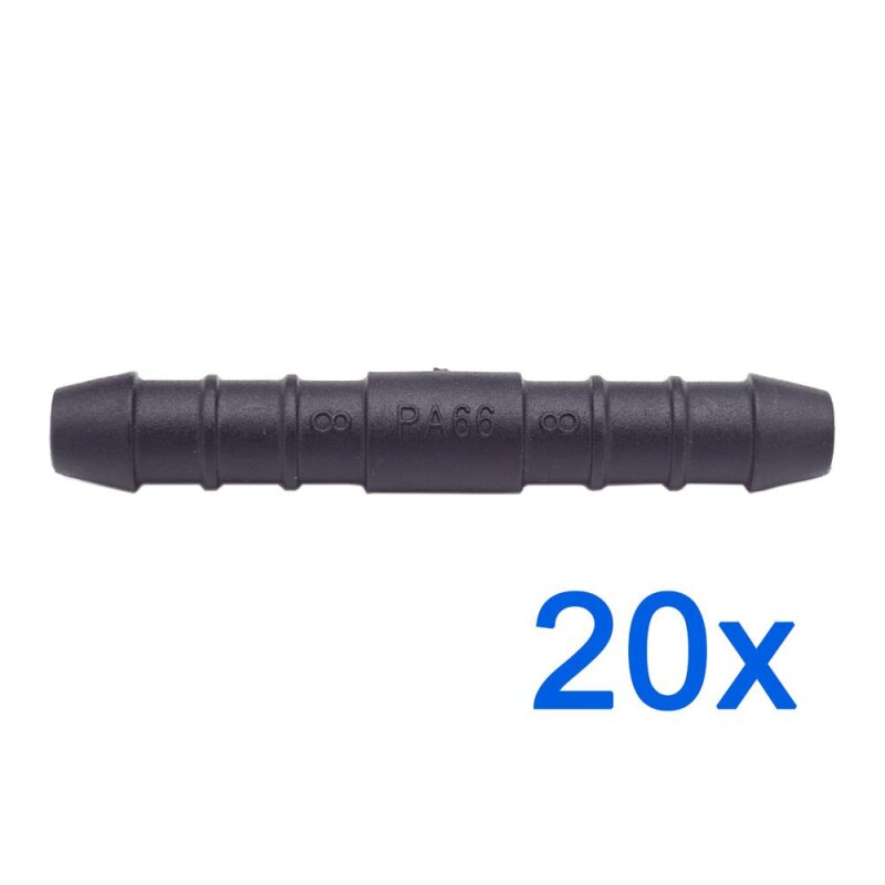 20 x YOU.S Original Schlauchverbinder Leitung Zwischenstück Ø 8x8 mm - Gerade Form