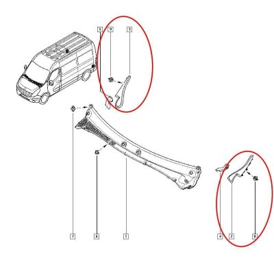 YOU.S Original Windlauf Windabweiser Halter + Clips Set Links und Rechts kompatibel mit Nissan NV400 kompatibel mit Opel Movano B kompatibel mit Renault Master III - 658330001R